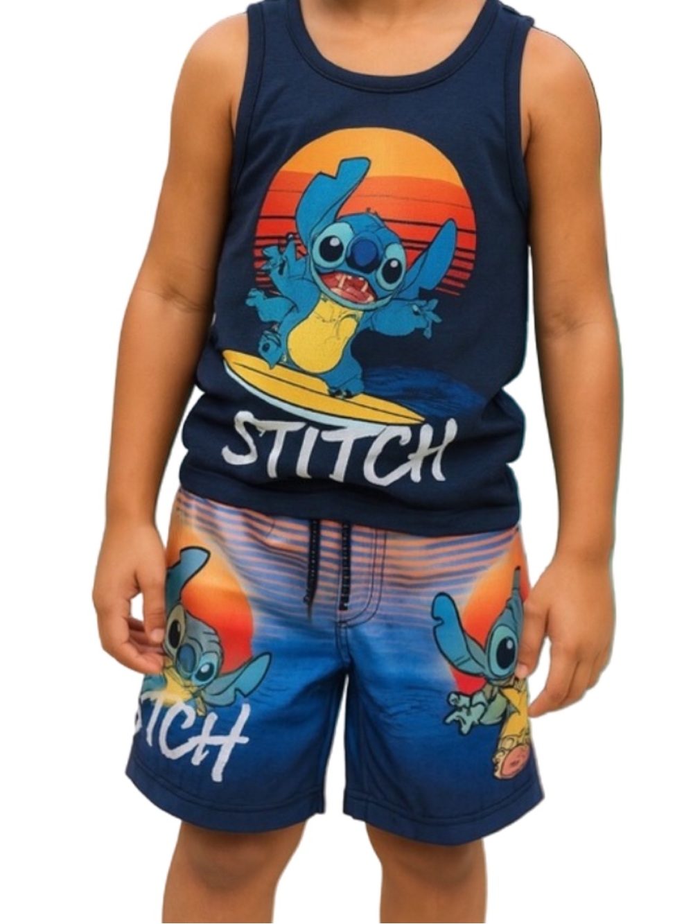 Disney Stitch Swim Trunks Boys 6/7 NWT Blue Graphic Pool Beach Summer